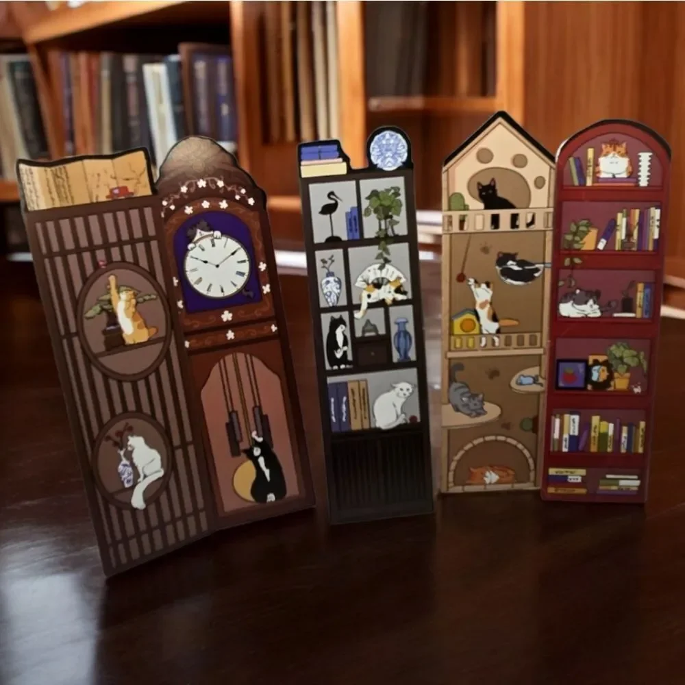 5pc Cat Bookmark Set Cute Reading Markers Bookshelf Clock Kawaii Bookish Gift